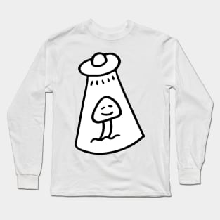 UFO Taking Little Mushroom Doodle Art Long Sleeve T-Shirt